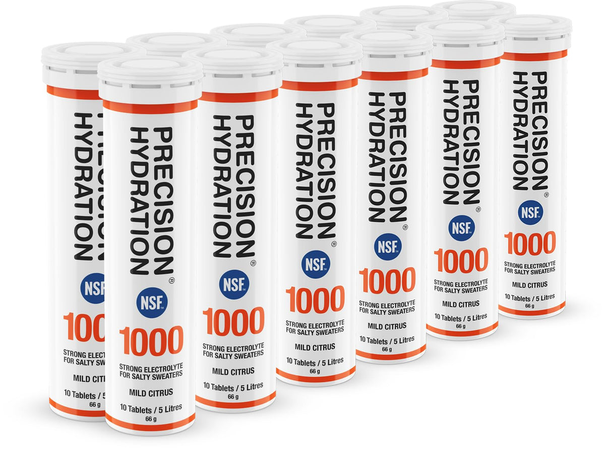 Precision Hydration tablets dissolve in water for quick hydration.