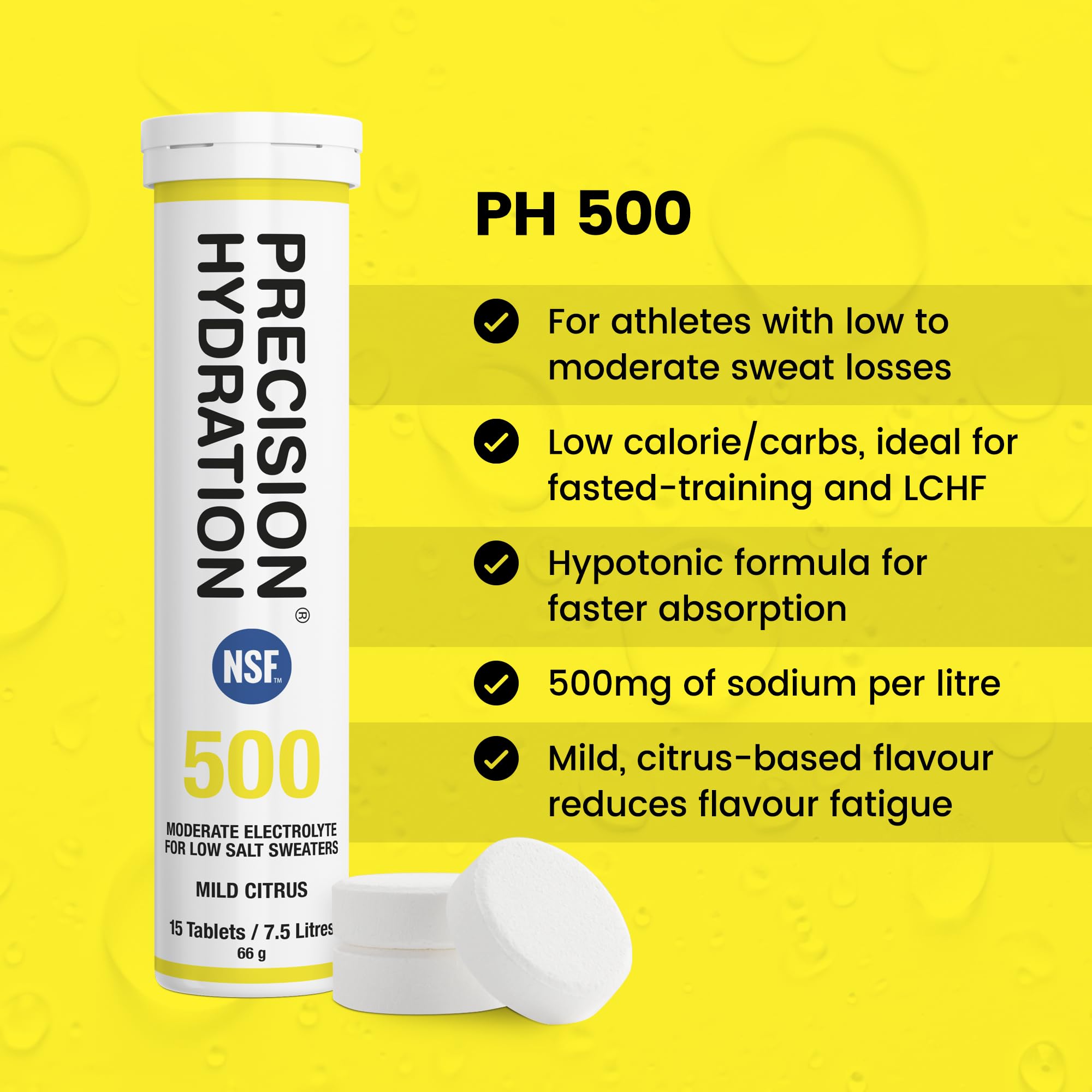 Precision Hydration tablets dissolving in water to form a low calorie drink