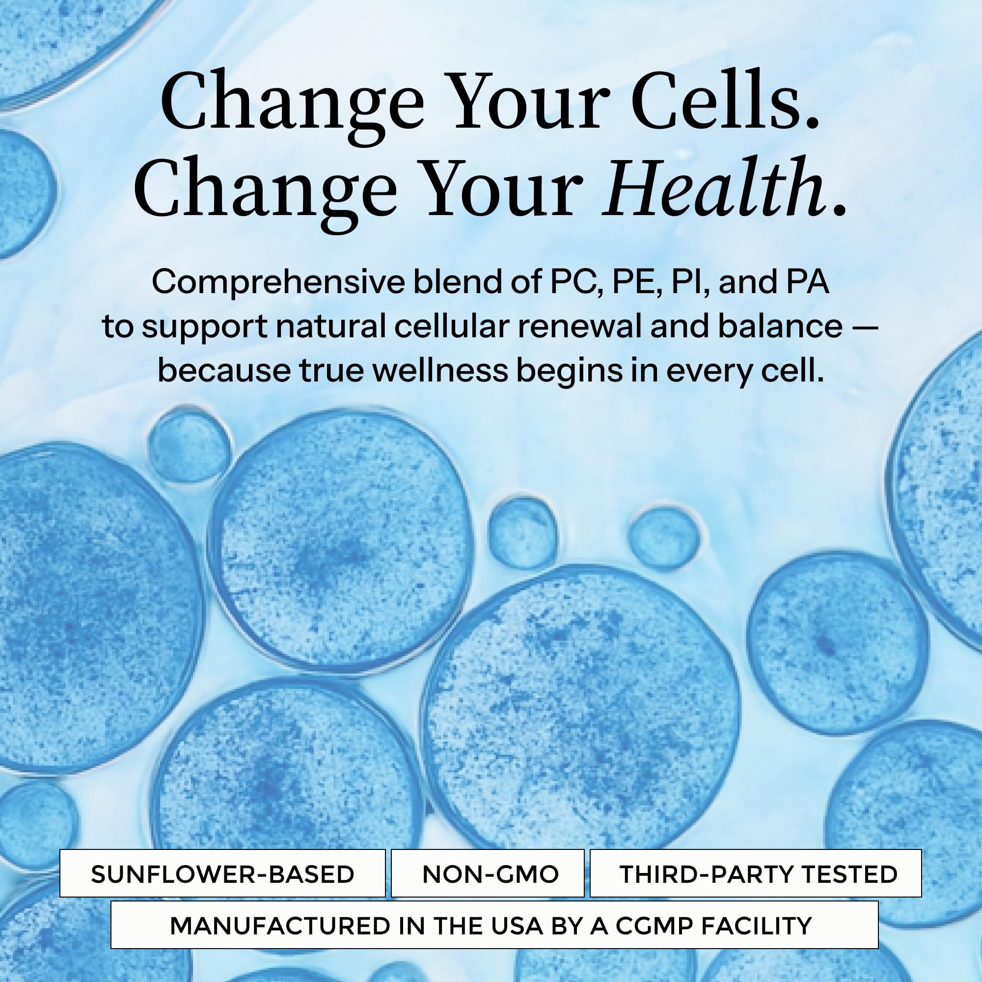 Precision Nutrients Essential Phospholipid Complex label highlights non-GMO, soy-free formulation.
