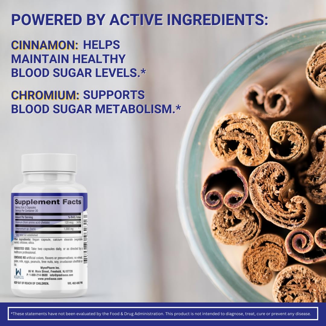 PREDIA Ultimate Blood Sugar capsules pour image suggests simple daily use.