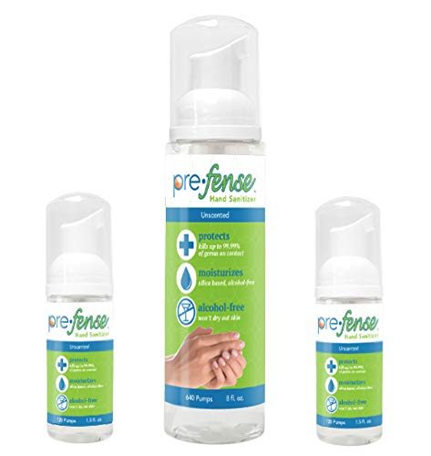 Prefense unscented foam sanitizer starter kit for travel and home use, gentle formula