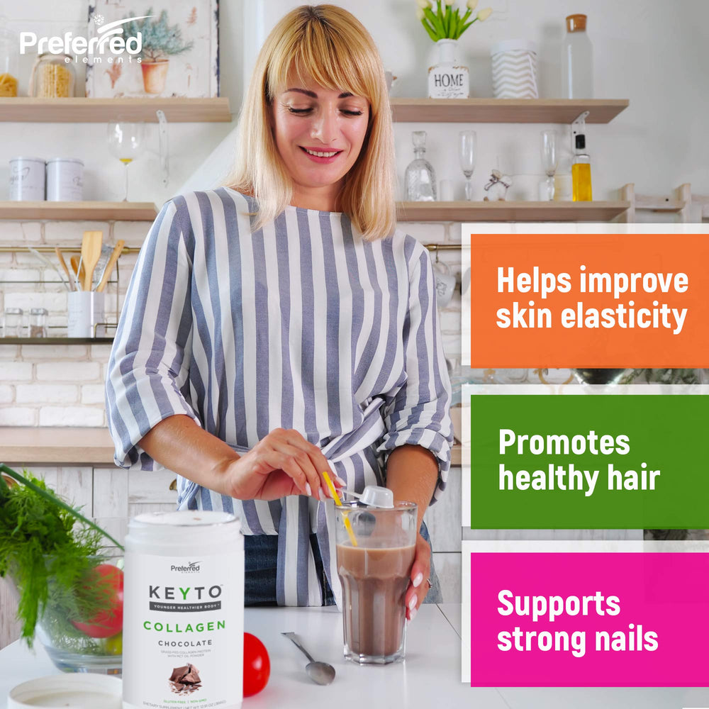 Preferred Elements KEYTO chocolate packaging front highlights keto-friendly formula.