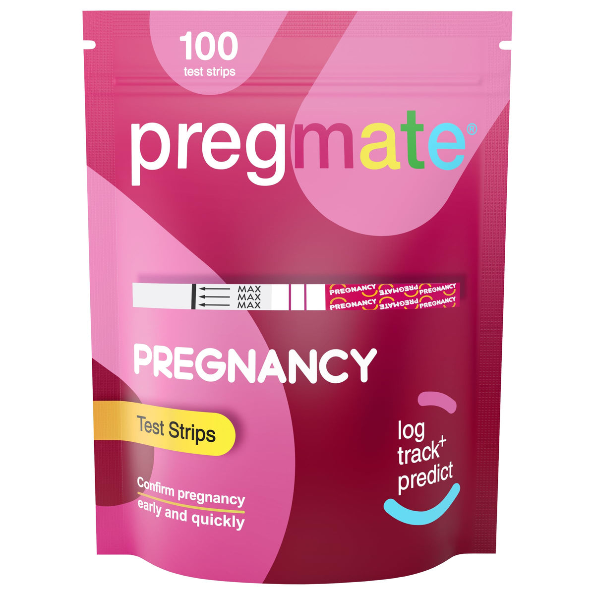 PREGMATE packaging for 100 pregnancy test strips, convenient at-home testing.