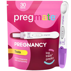 Pregmate pregnancy midstream test with wide tip for early at-home detection.