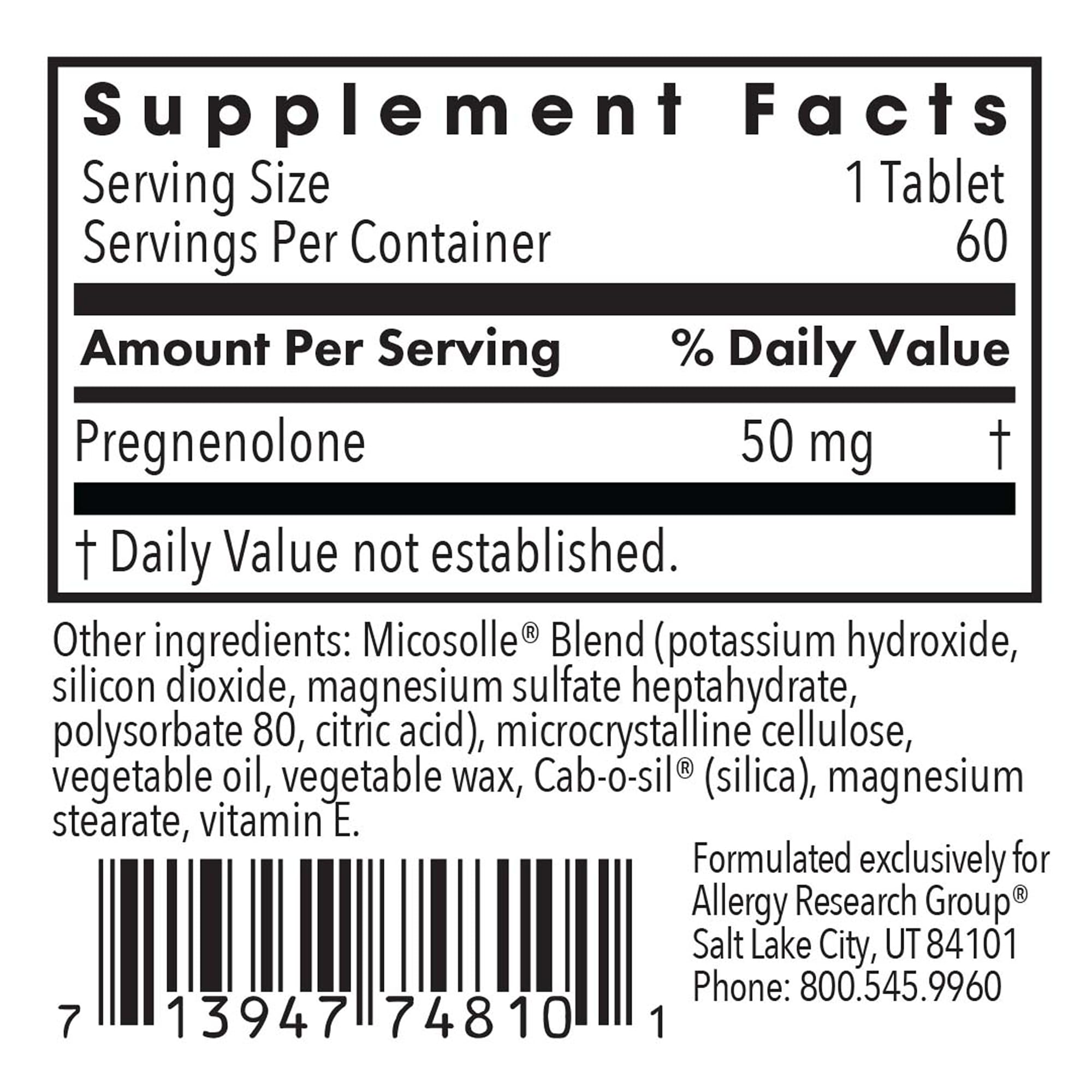 Pregnenolone 50 mg scored tablets in packaging for easy daily dosing.