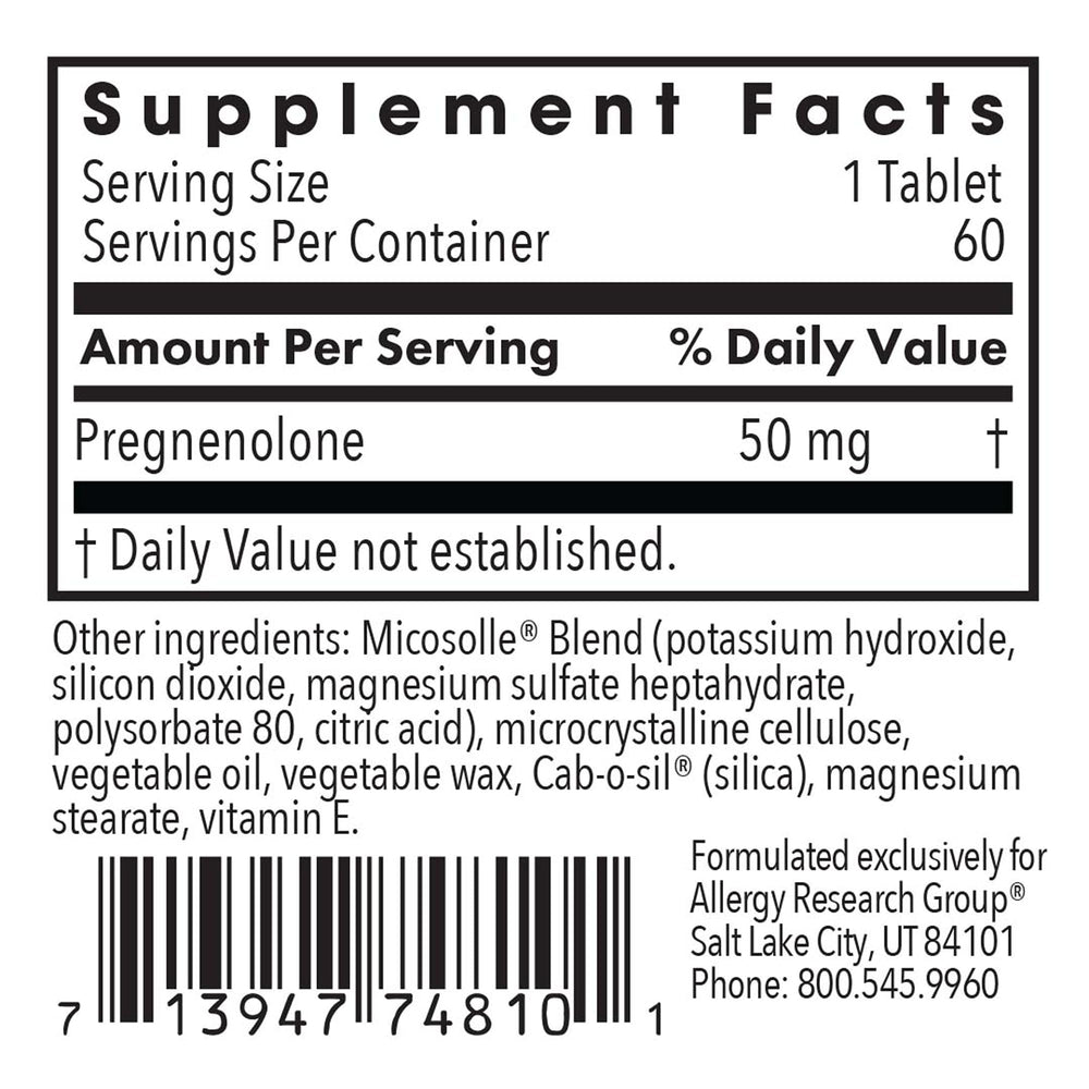 Pregnenolone 50 mg scored tablets in packaging for easy daily dosing.