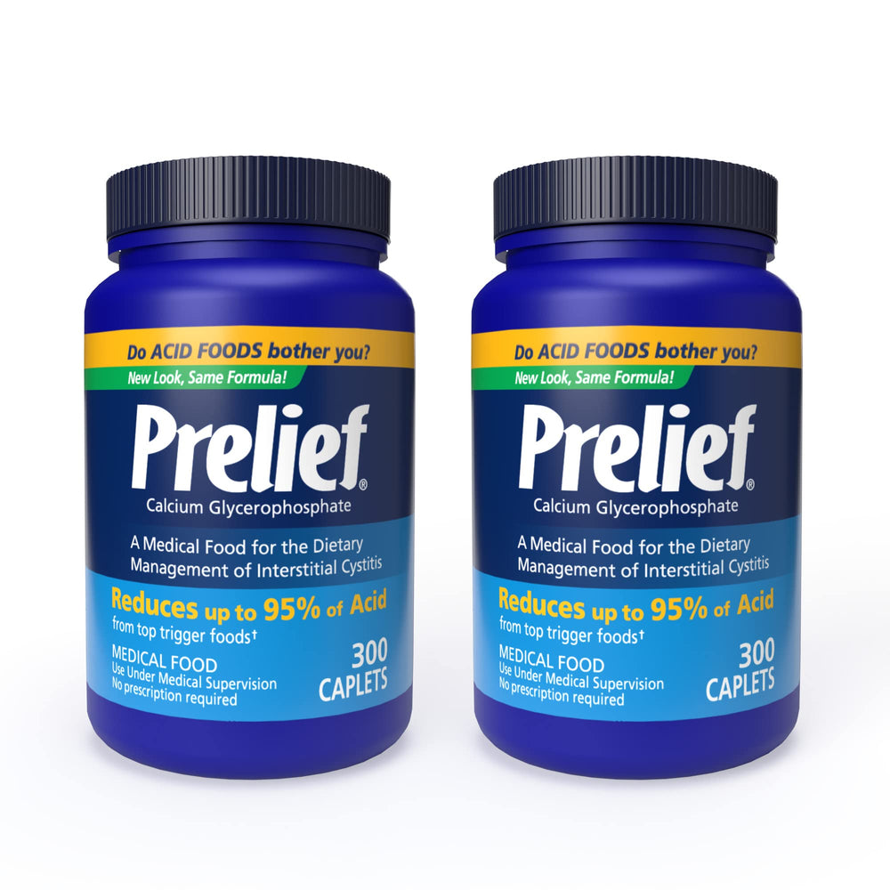 PRELIEF acid reducer caplets on the front bottle ready for daily meals.