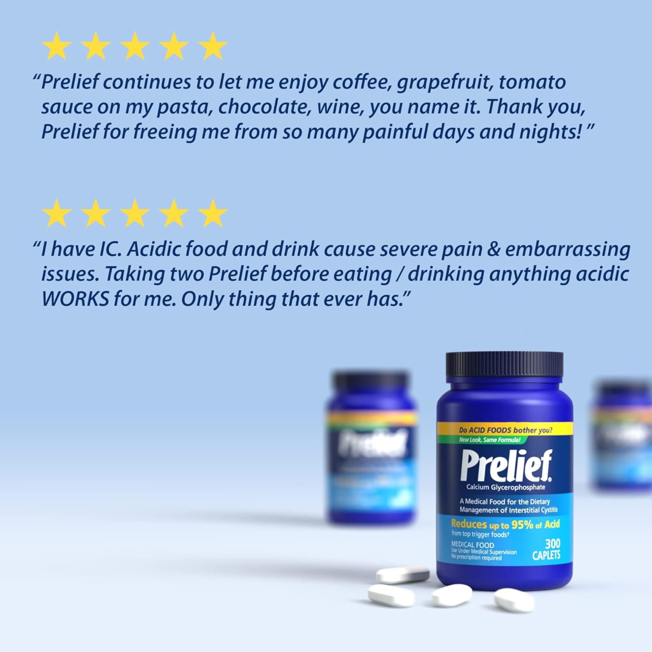 Prelief product page emphasizes no artificial colors or flavors in the caplets.