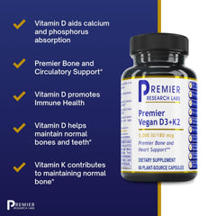 Top view of Premier Research Labs vegan D3+K2 bottle on shelf