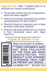 Premier Research Labs Vegan D3+K2 label closeup featuring MK7 and natto-derived K2