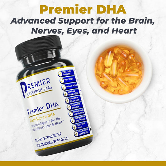 Premier DHA softgels close-up reveal easy-to-swallow capsules