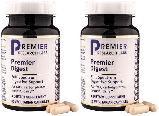 Premier Digest bottle front showing vegetarian enzyme blend for digestion support.