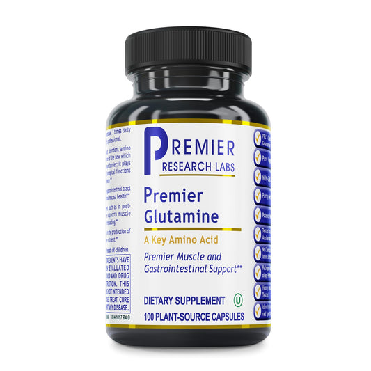 Premier Glutamine 100 caps bottle for daily supplementation