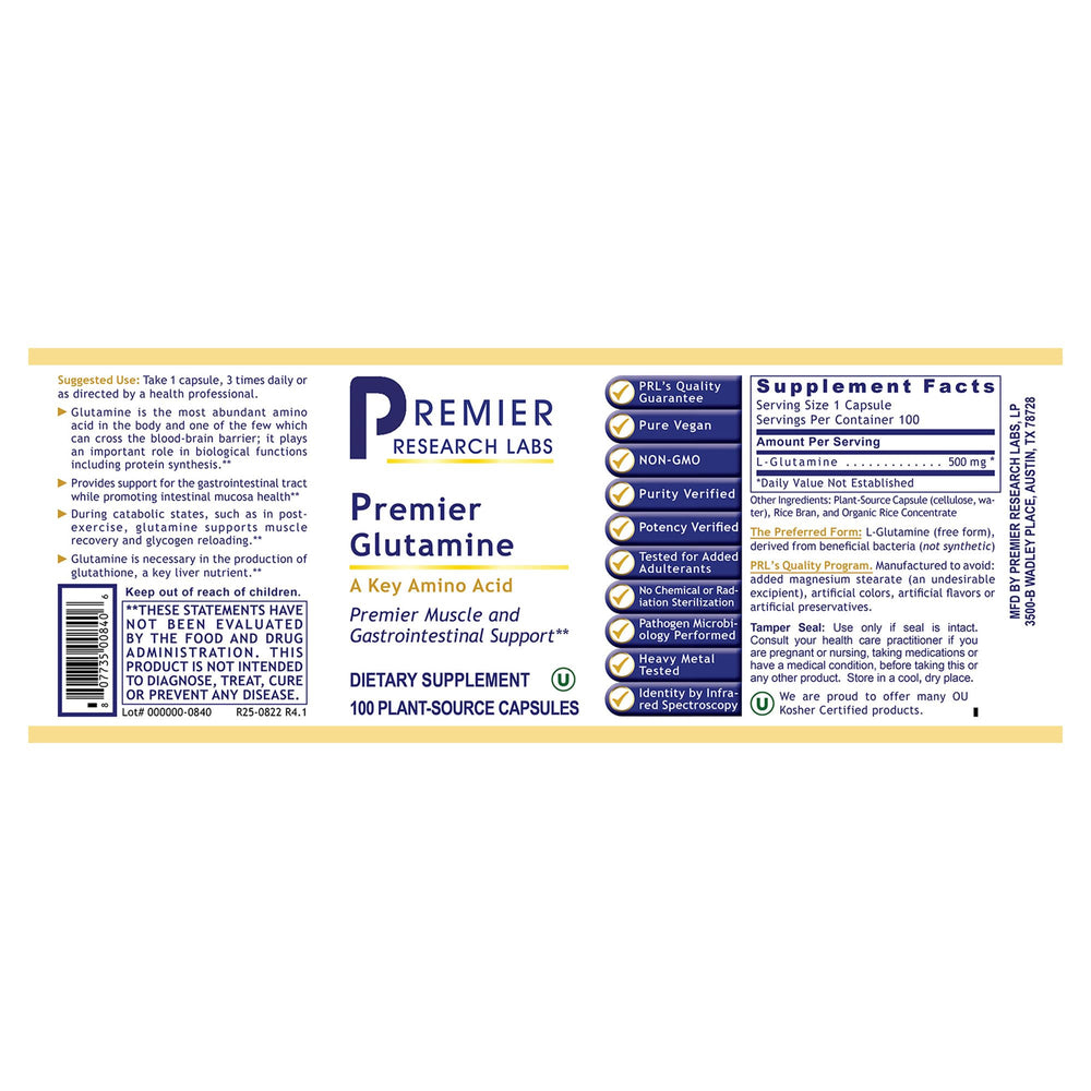 Premier Glutamine capsules in hand suitable for on-the-go use
