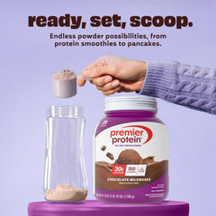 Premier Protein Chocolate Milkshake pancake batter powering protein-packed breakfast.