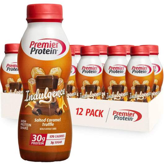Premier Protein Indulgence salted caramel truffle bottle for a satisfying protein boost on the go.
