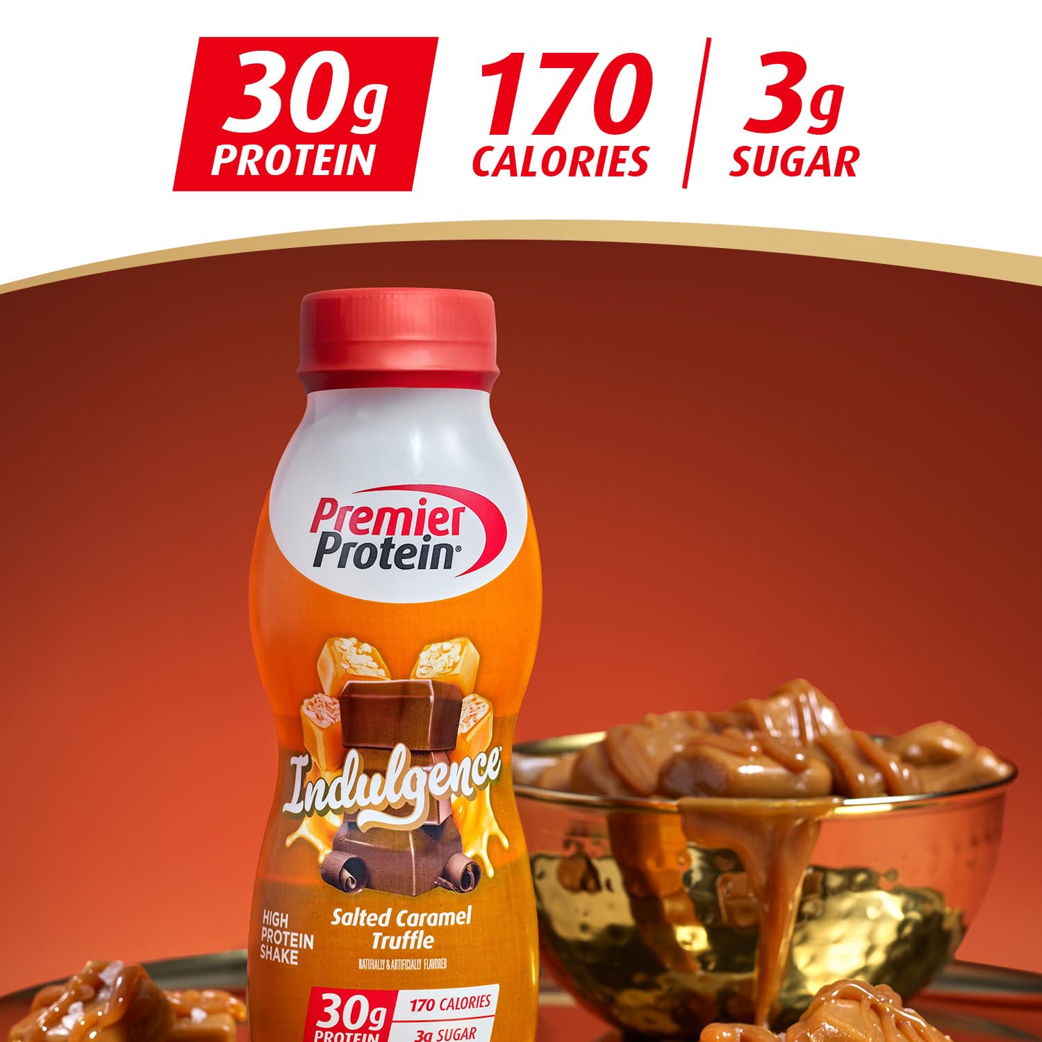 Premier Protein Indulgence salted caramel truffle ingredients photo showcases quality protein blend you can trust.