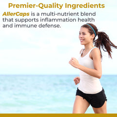 AllerCaps label detail shows quercetin and reishi mushroom components for immune balance.