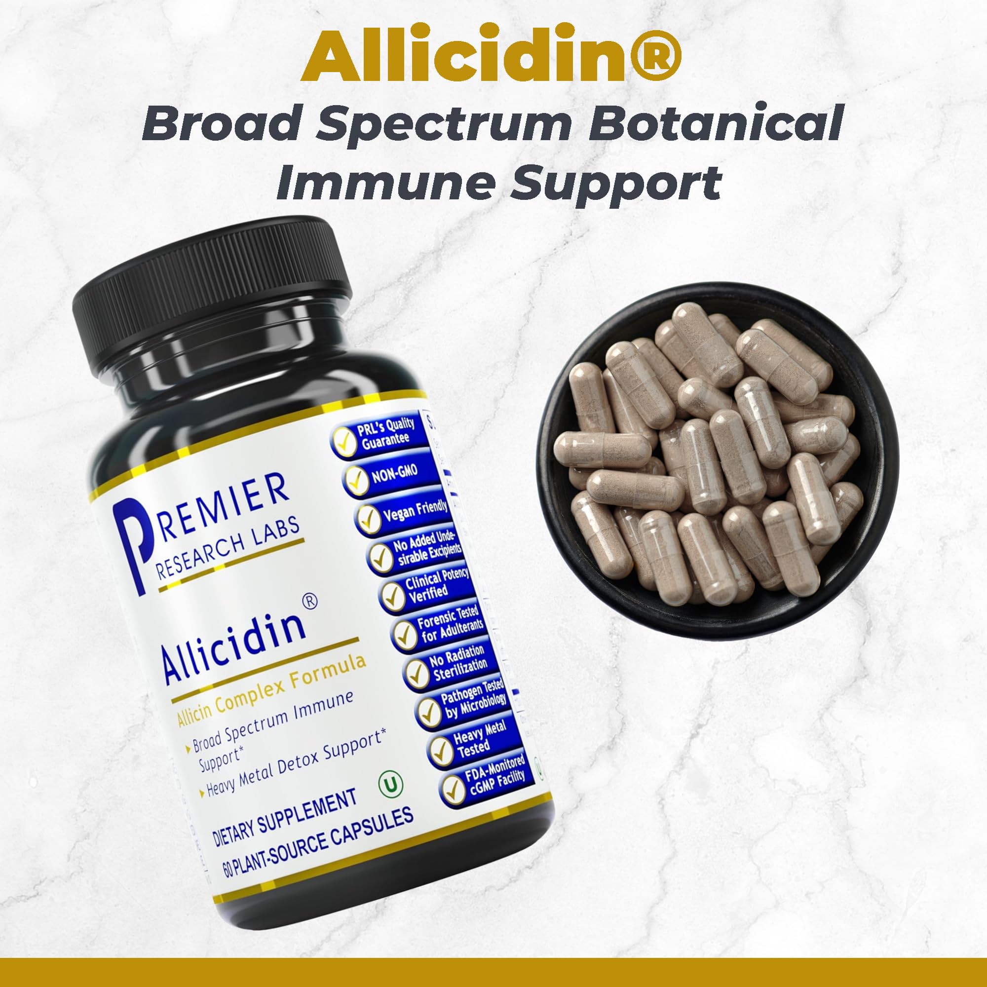 Allicidin capsules close-up highlighting garlic allicin extract for everyday wellness.