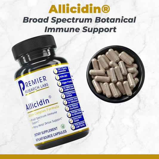 Allicidin capsules close-up highlighting garlic allicin extract for everyday wellness.