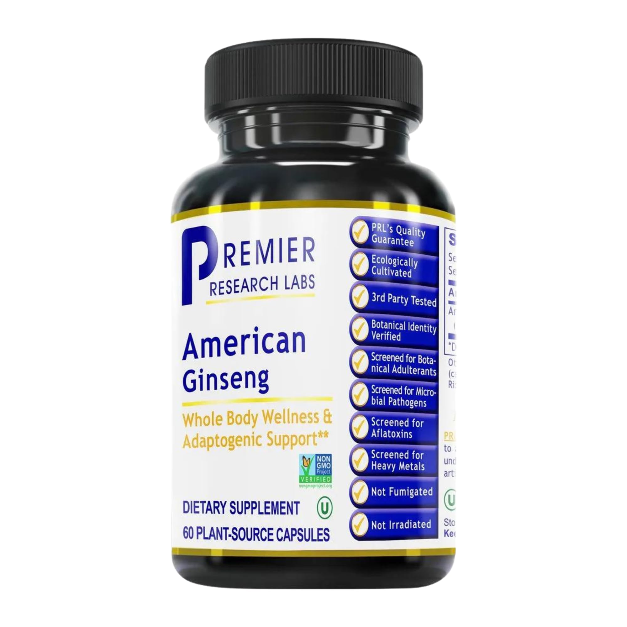 Premier Research Labs American Ginseng capsules bottle for calming energy support