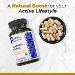 Premier Research Labs American Ginseng capsules pouring for daily use