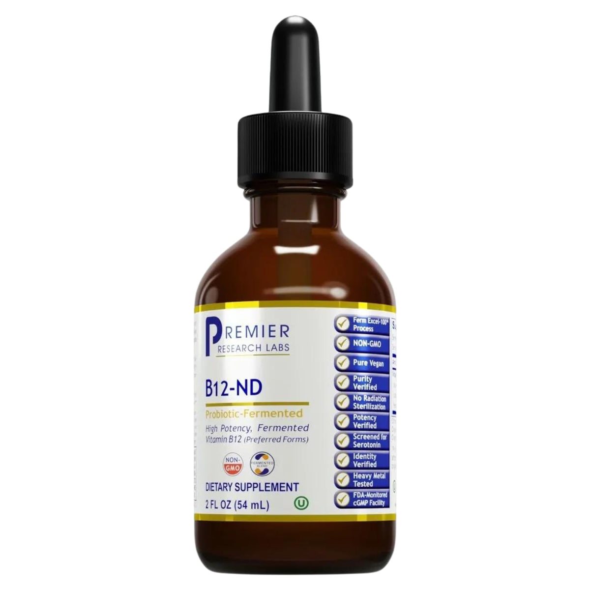 Premier Research Labs B12-ND liquid bottle pour highlights convenient daily energy support.