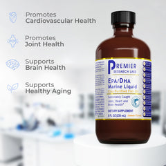 Close-up of Premier Research Labs bottle label emphasizing cold filtration.