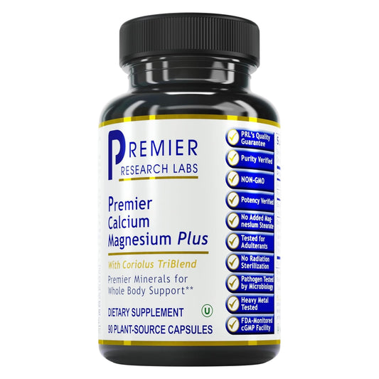 Premier Research Labs Calcium Magnesium Plus bottle front for daily bone support