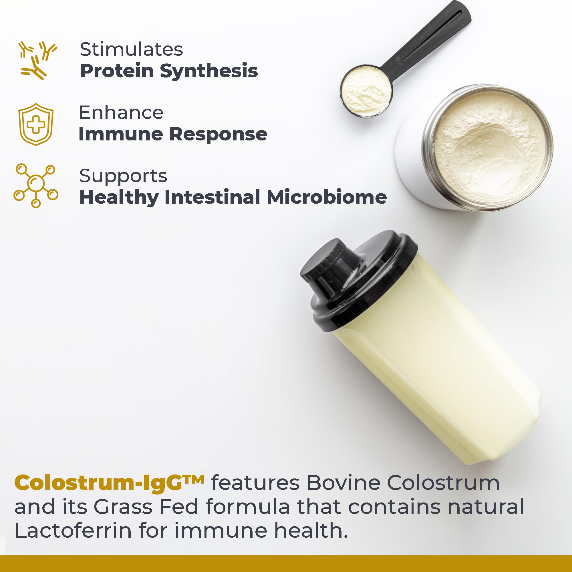 Premier Research Labs Colostrum powder jar emphasizes ethical sourcing.