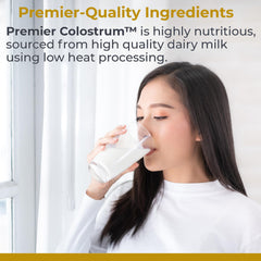 Premier Research Labs Colostrum-IgG powder dissolves easily in beverages for convenience.