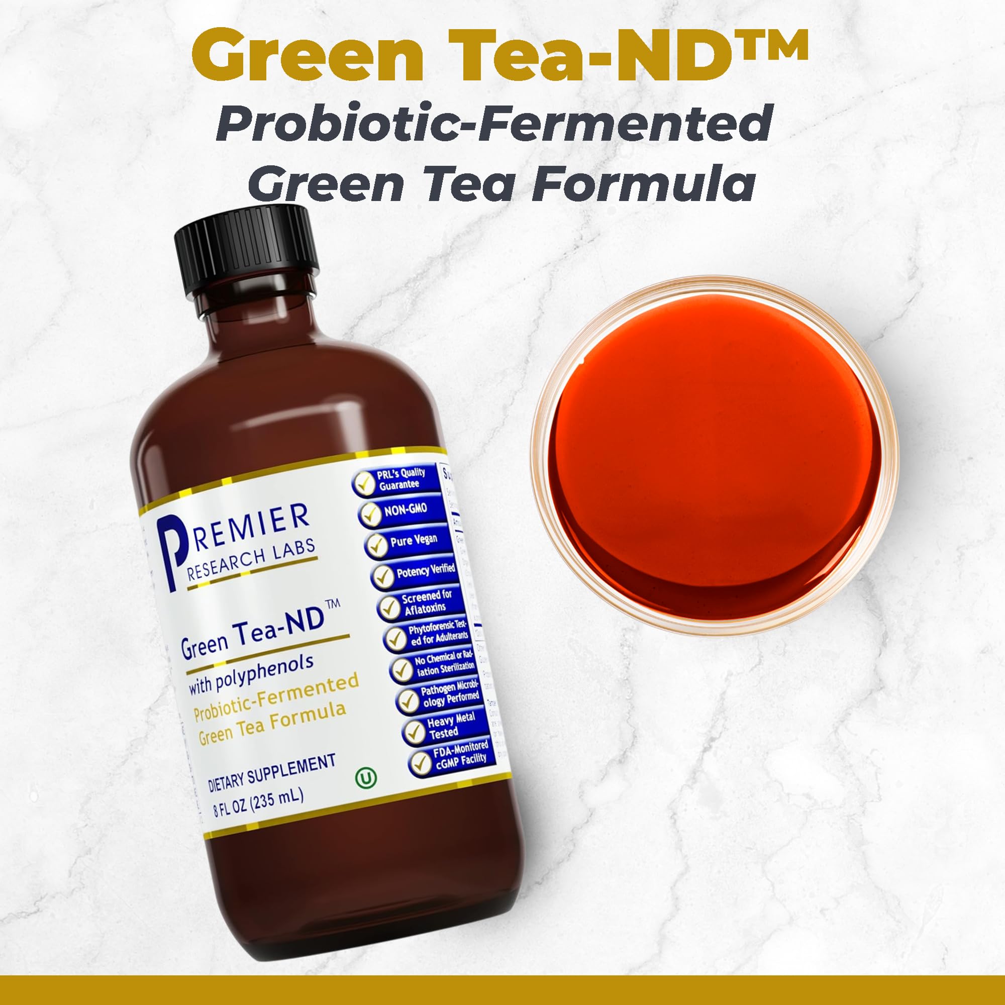 Premier Green Tea-ND drops for easy daily dosing and antioxidant support.