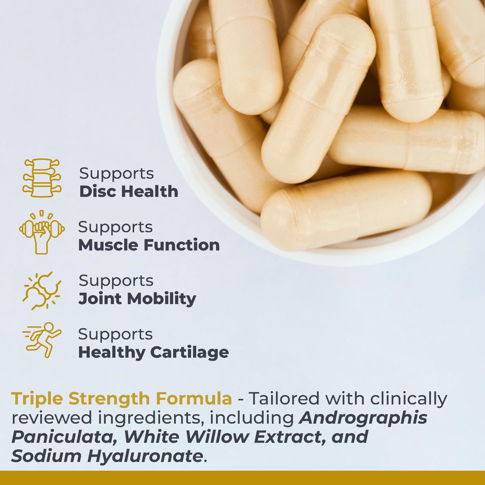Capsules close-up showing plant-based formula for cartilage support