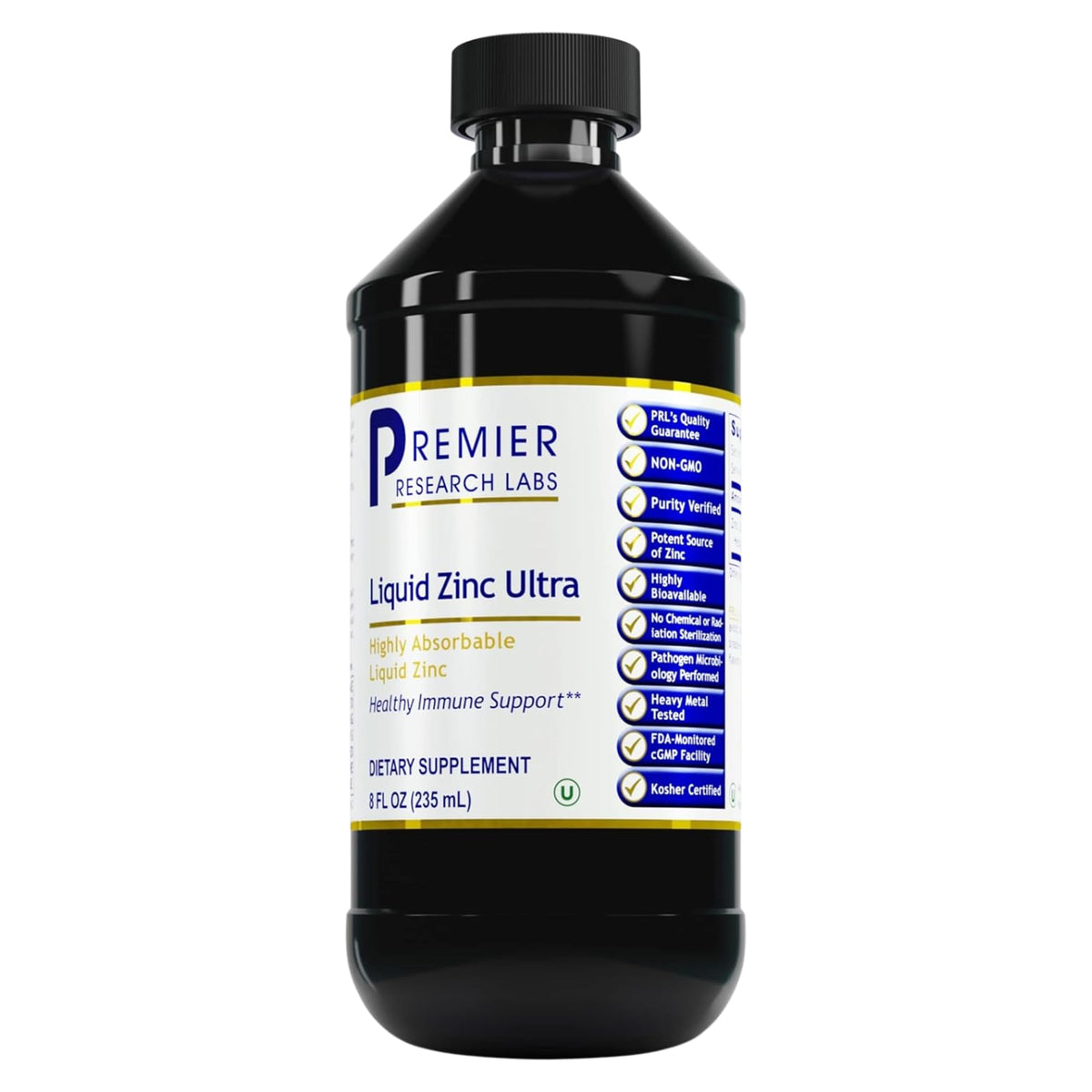 Premier Research Labs Liquid Zinc Ultra bottle for easy daily zinc intake.