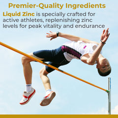 Label close-up showing 25 mg zinc per 5 mL serving from Premier Research Labs.
