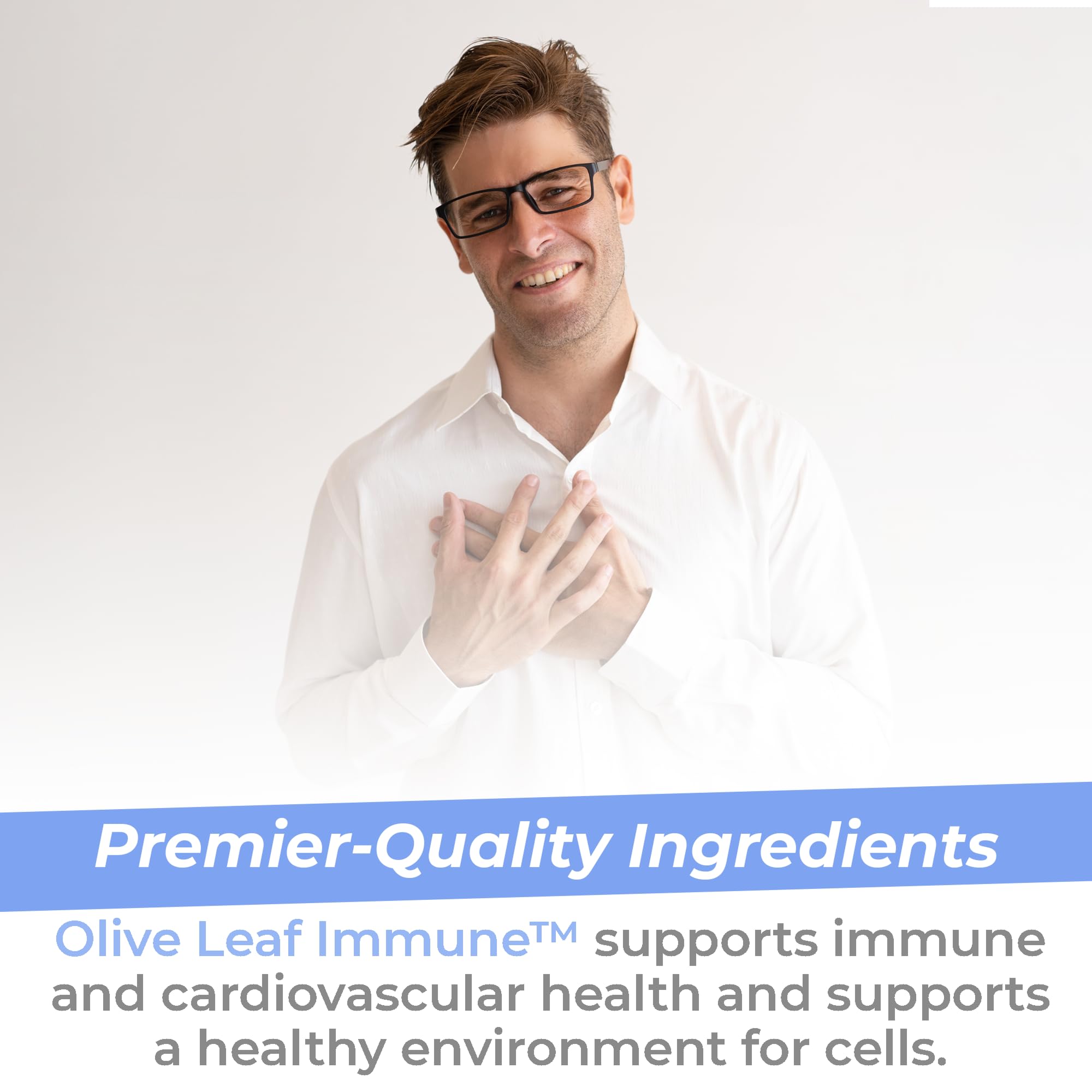 Premier Research Labs Olive Leaf Immune capsules being dispensed for easy daily dosing.