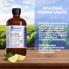 Premier Research Labs Omega-3 liquid poured into a glass for easy daily dosing.