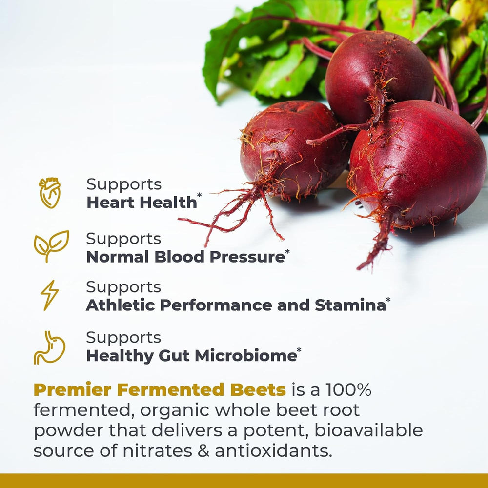 Premier Research Labs fermented beet powder jar in packaging ready for use