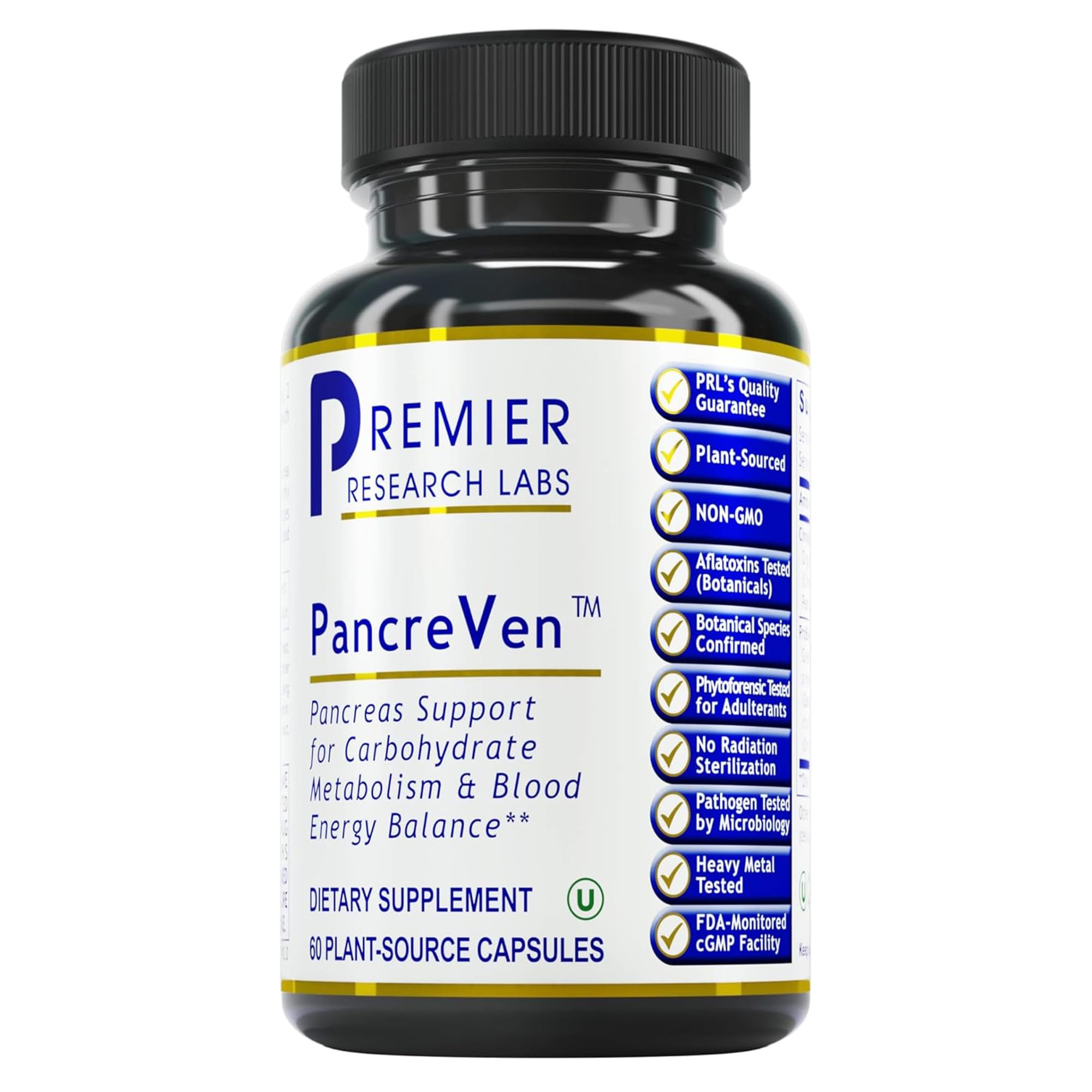 Premier Research Labs PancreVen capsules for pancreas support and digestive health.