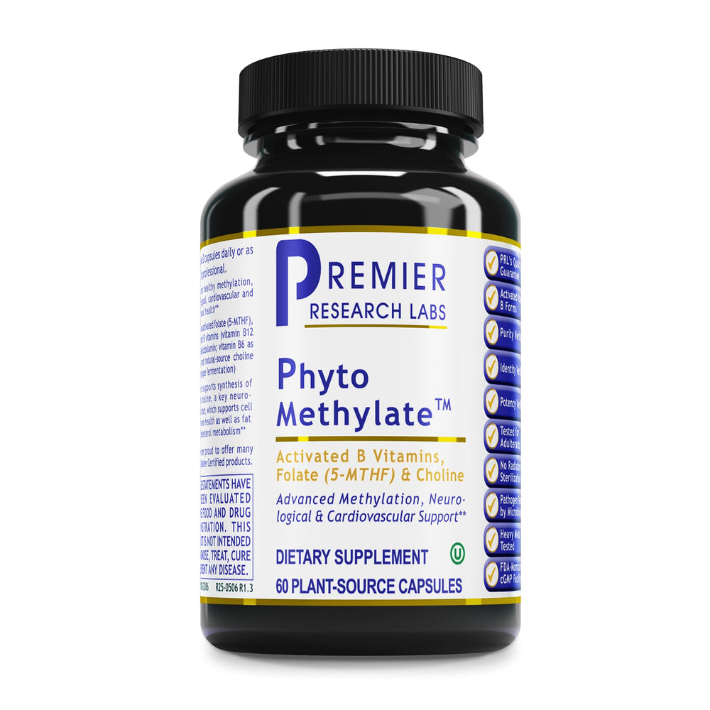 Premier Research Labs Phyto Methylate bottle front for daily methylated vitamin support.