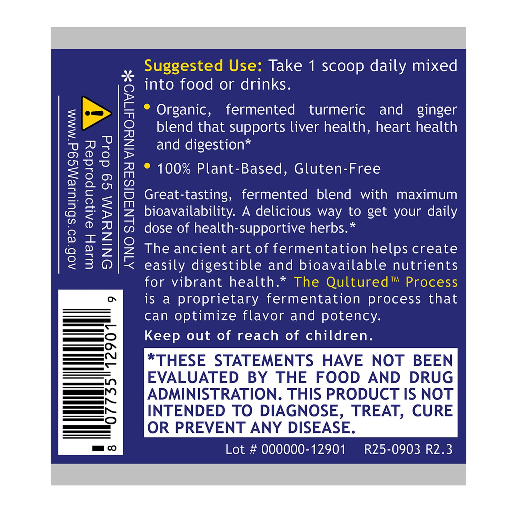 Premier Research Labs powder jar showing turmeric-ginger formula designed for improved bioavailability
