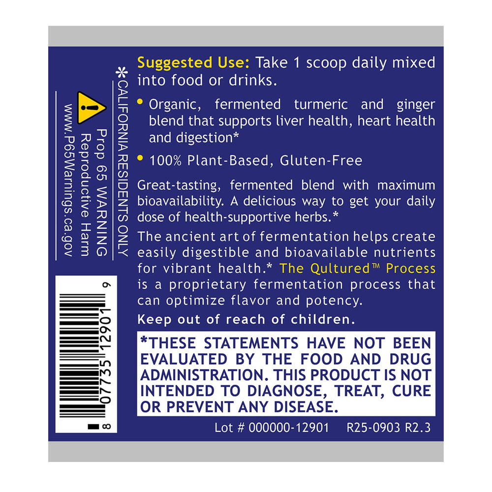 Premier Research Labs powder jar showing turmeric-ginger formula designed for improved bioavailability