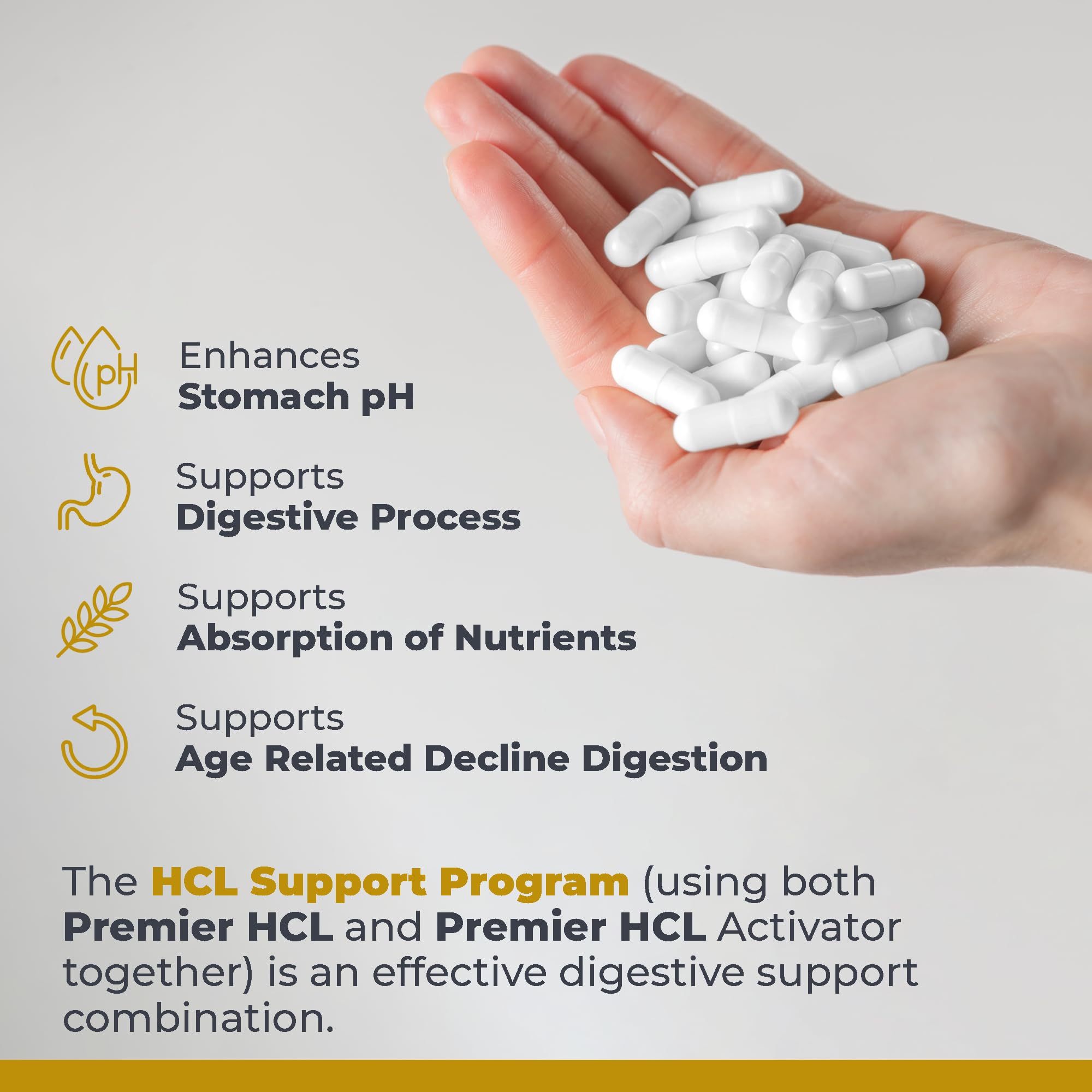 Person taking Premier HCL Activator after a meal illustrating post-meal digestive support