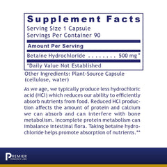 Close-up of Premier HCL capsules showing clean design for improved gut comfort.