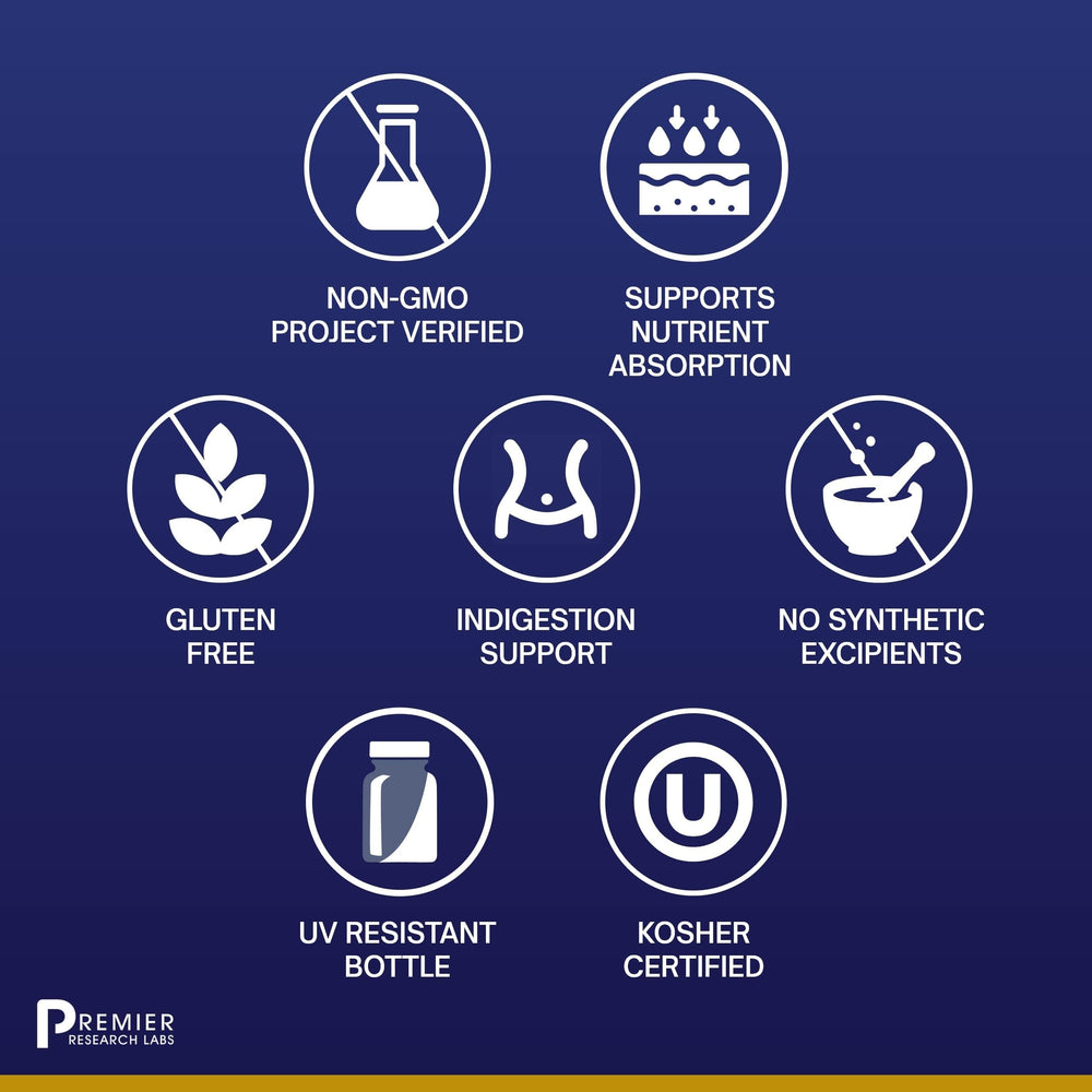 Label detail highlights sustainably sourced ingredients and premium quality from Premier Research Labs.