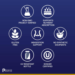 Label detail highlights sustainably sourced ingredients and premium quality from Premier Research Labs.