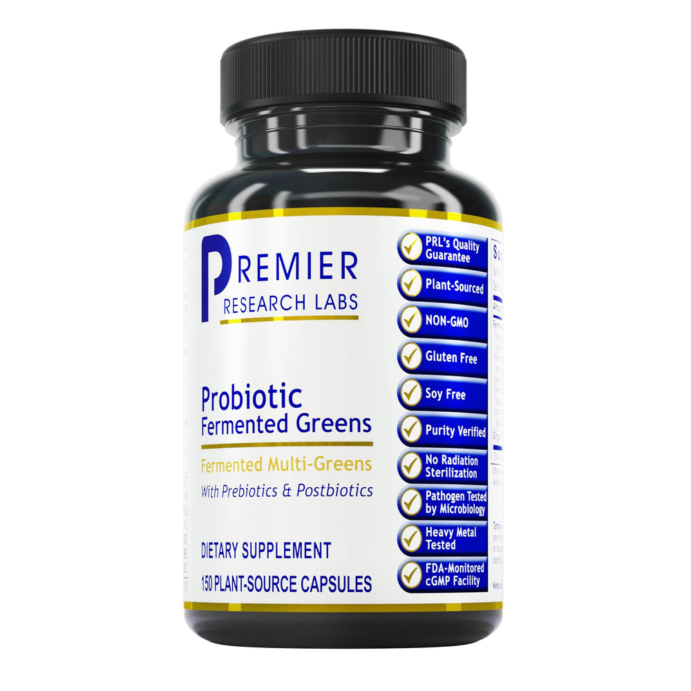 Premier Research Labs Probiotic Fermented Greens bottle for daily greens boost.