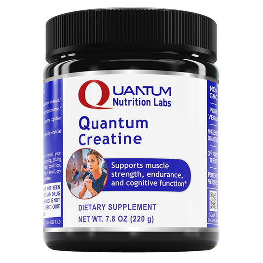 Premier Research Labs Quantum Creatine powder jar for vegan-friendly performance support.