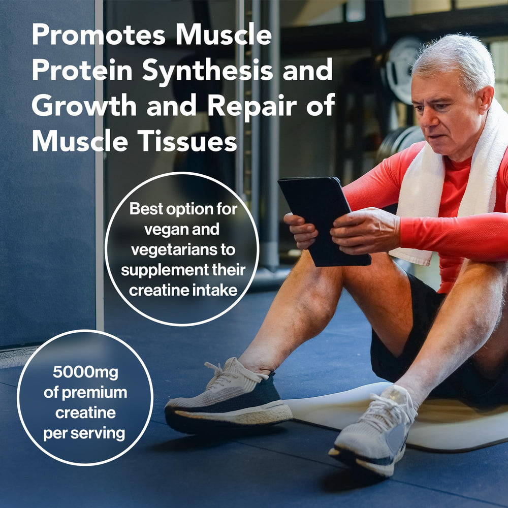 Quantum Creatine powder label highlights 5000 mg per serving and vegan formula.