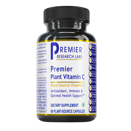 Premier Research Labs Vitamin C bottle with Amla extract, a natural vitamin C source.